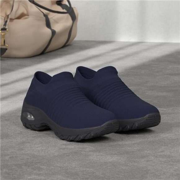 Women's Walking Shoes Sock Sneakers - Mesh Slip On Air Cushion Lady Girls - Picture 2 of 7